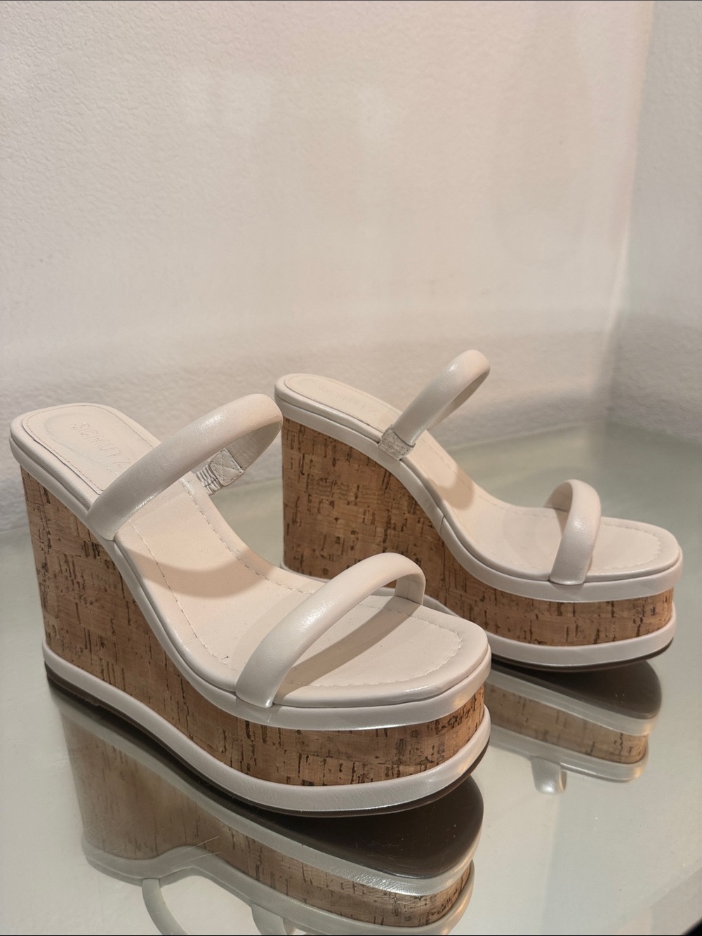 SCHUTZ White Cork Platform Wedge Sandals